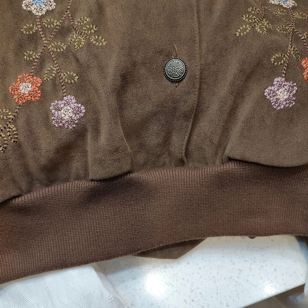 Alfred‎ Dunner Sz 14 Y2K Embroidered Floral Vest Blouse Brown Cottagecore Boho